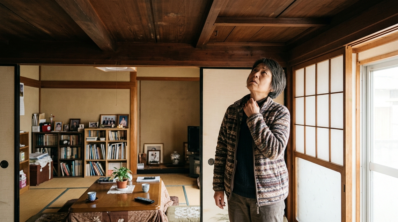 天井からの物音に不安を感じる住人